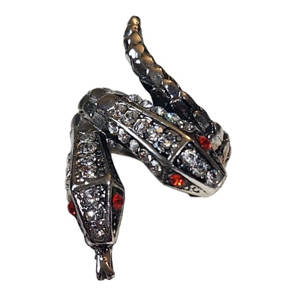 Amrita Singh Austrian Crystal Antique Silver Two Head Snake Ring Size 8 - Picture 1 of 5